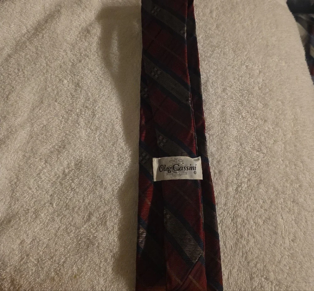 Oleg Cassini Burgundy, Navy & Brown Striped Tie